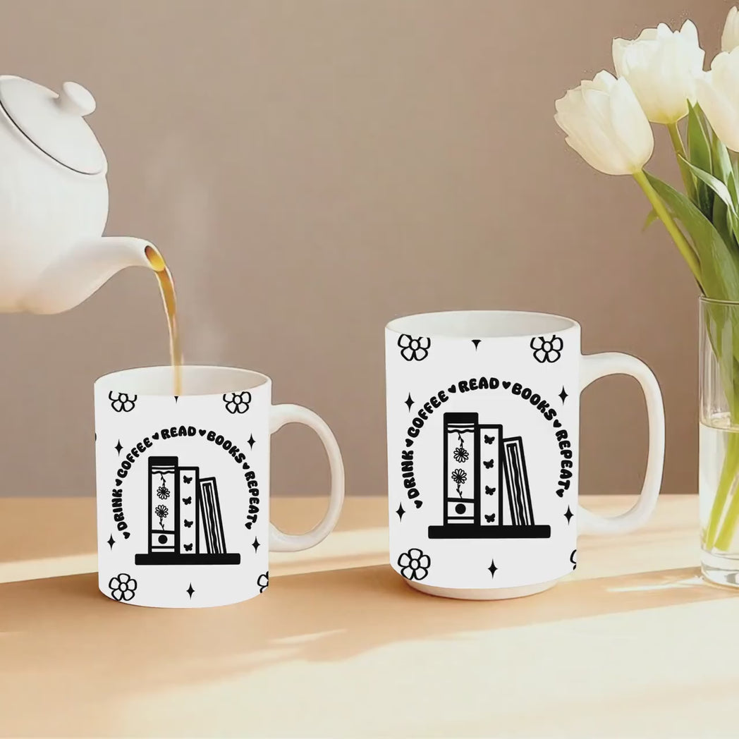 Drink Coffee Read Books Repeat Mug 11oz 15oz Bookish Gift for Her Library Art