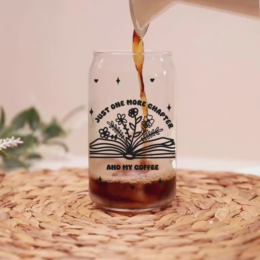 Book Lover Glass Tumbler, Floral Open Book Design, Coffee Drinkware (Frosted or Clear)