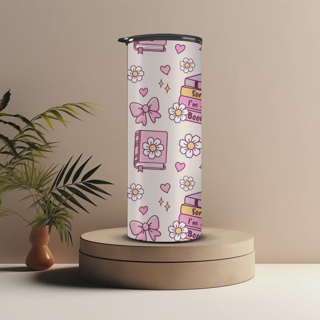 Sorry I’m All Booked 20oz Skinny Tumbler Pastel Coquette Bookish Gift