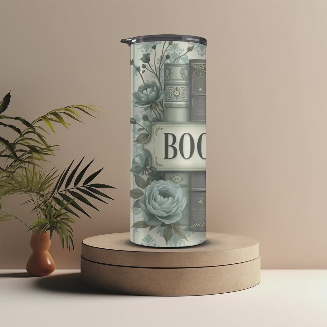 Booktrovert 20oz Skinny Tumbler Vintage Rose and Books Library Gift