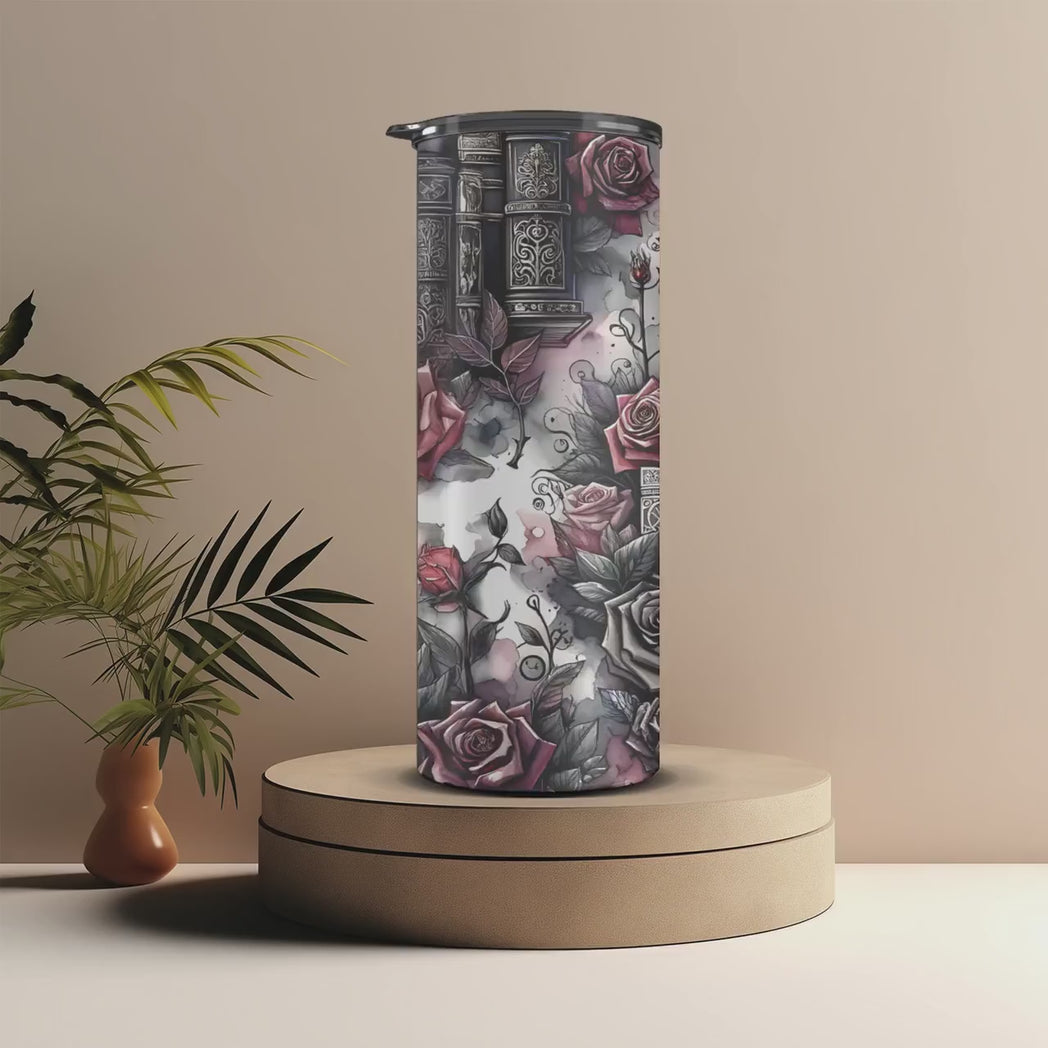 Dark Academia Bookish 20oz Skinny Tumbler Gothic Rose Reader Gift