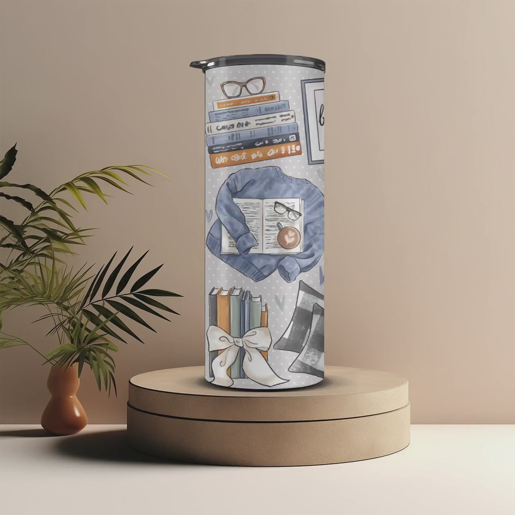 Personalized Book Lover 20oz Skinny Tumbler Cozy Reading Happy Place