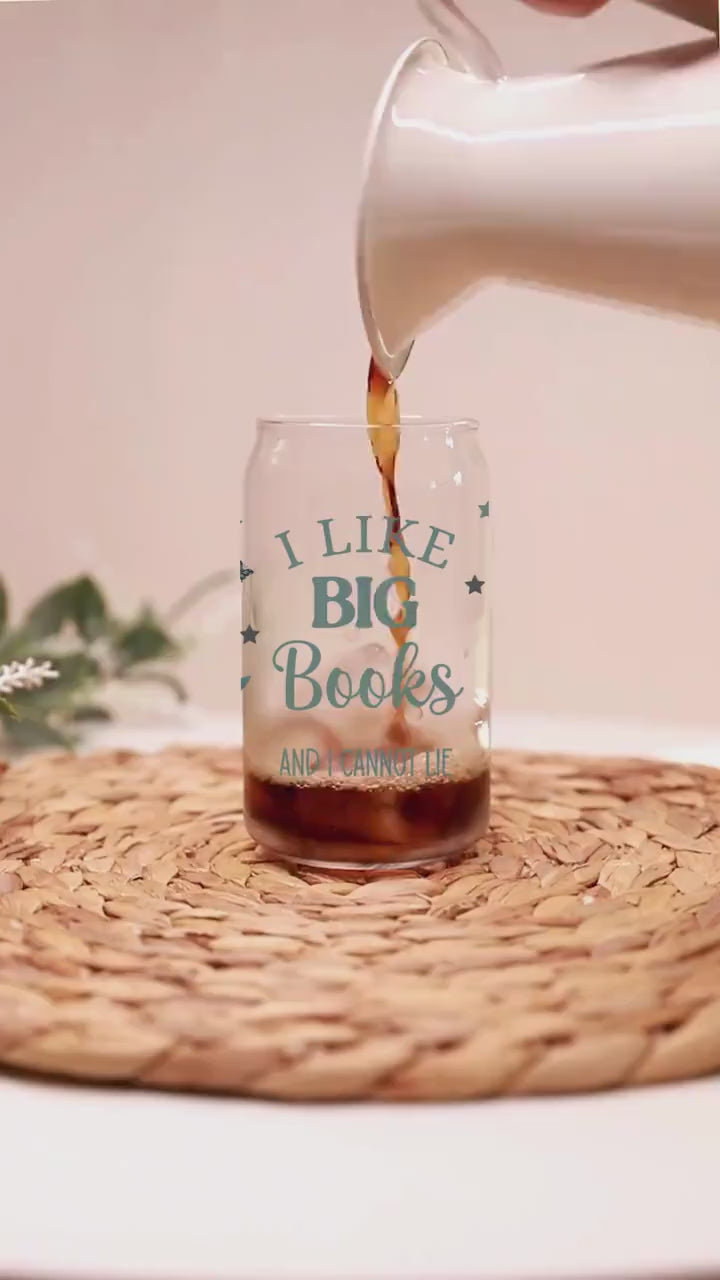 Big Books Glass Tumbler, Whimsical Bookworm Water Bottle, Reading Gift (16oz)
