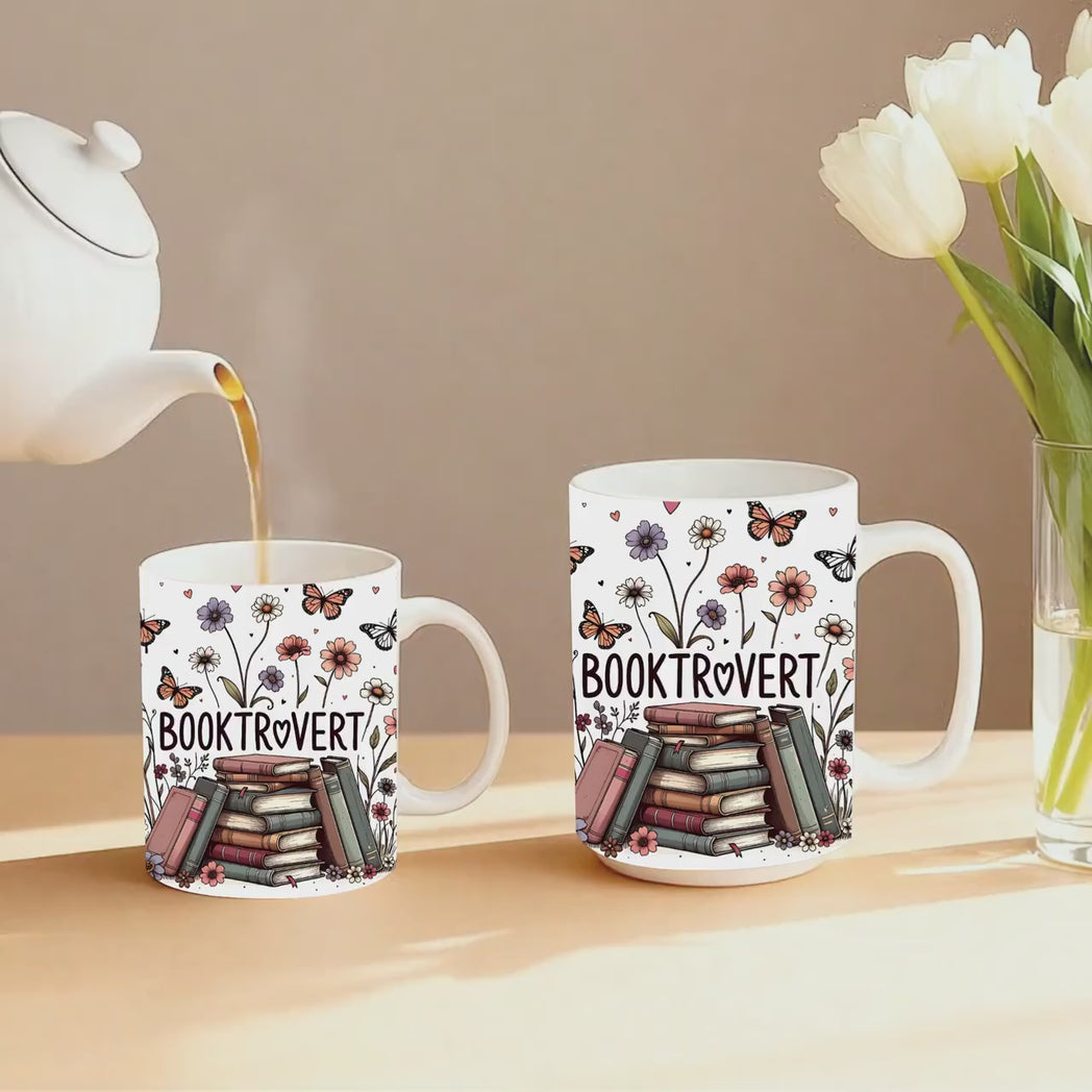 Retro Booktrovert Coffee Mug Butterfly and Wildflower Art 11oz 15oz Mug