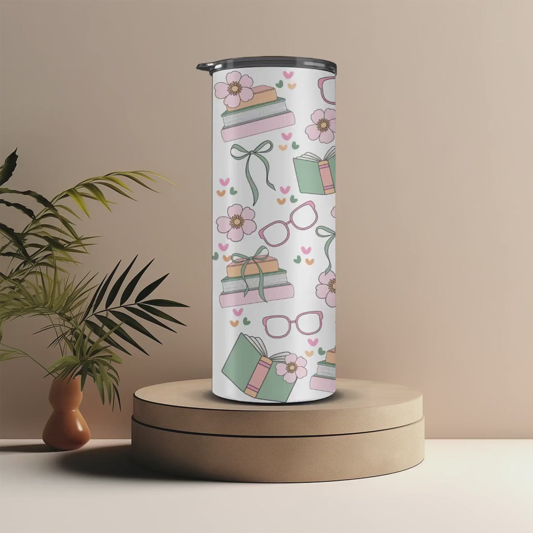 Pastel Reading Ghost 20oz Skinny Tumbler Cute Spooky Gift