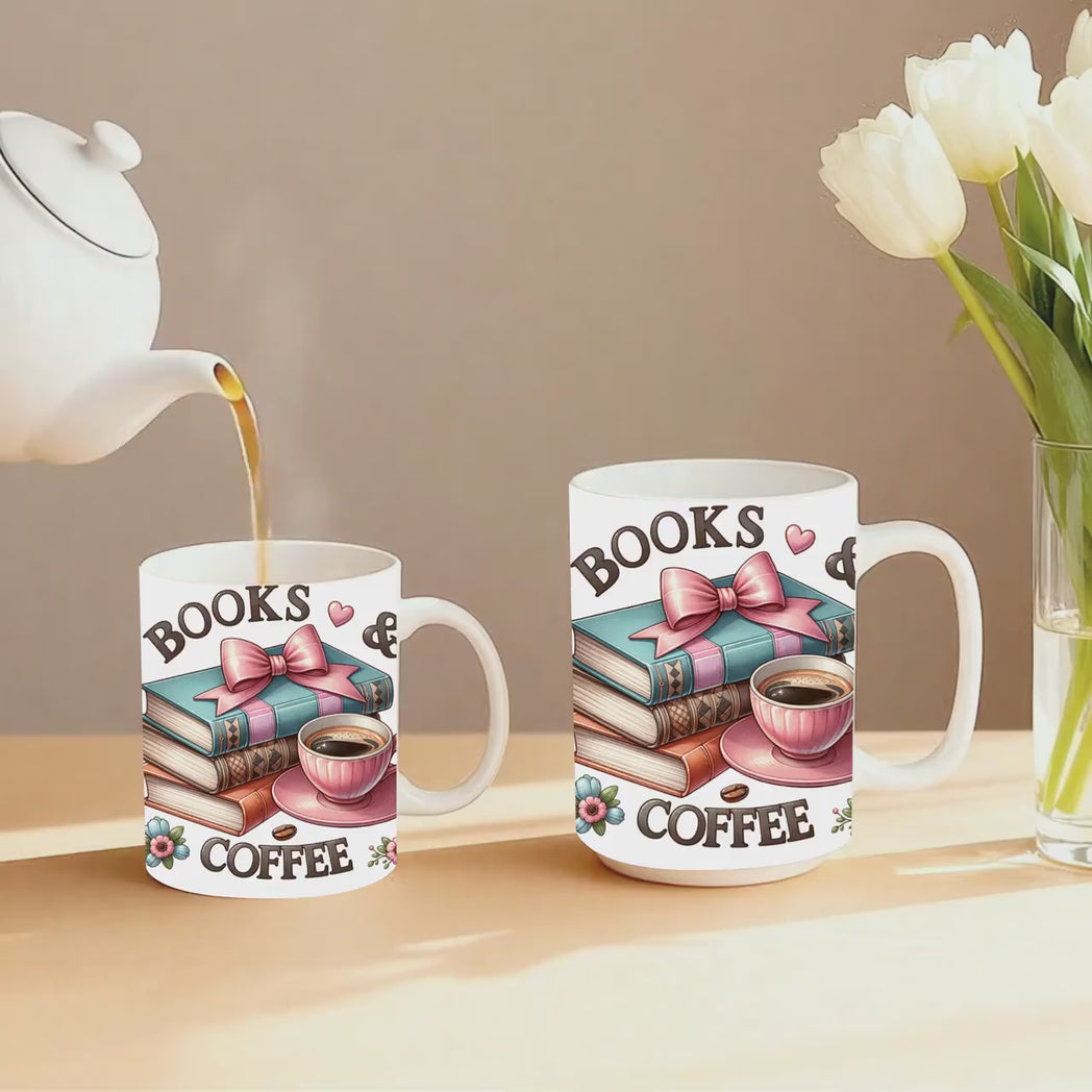 Books & Coffee Mug 11oz 15oz Aesthetic Bookish Coffee Cup