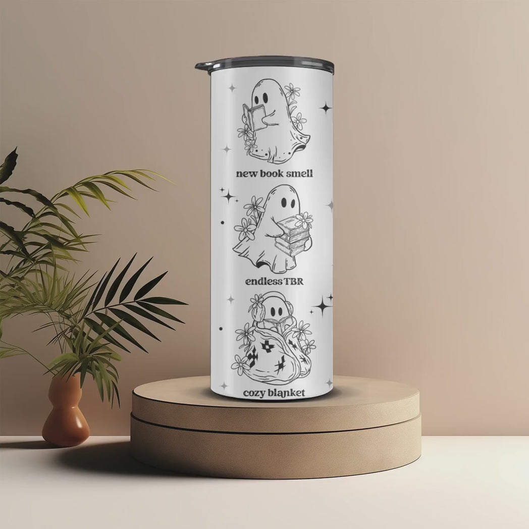 Bookish Things Ghost 20oz Skinny Tumbler Spooky Reader Gift