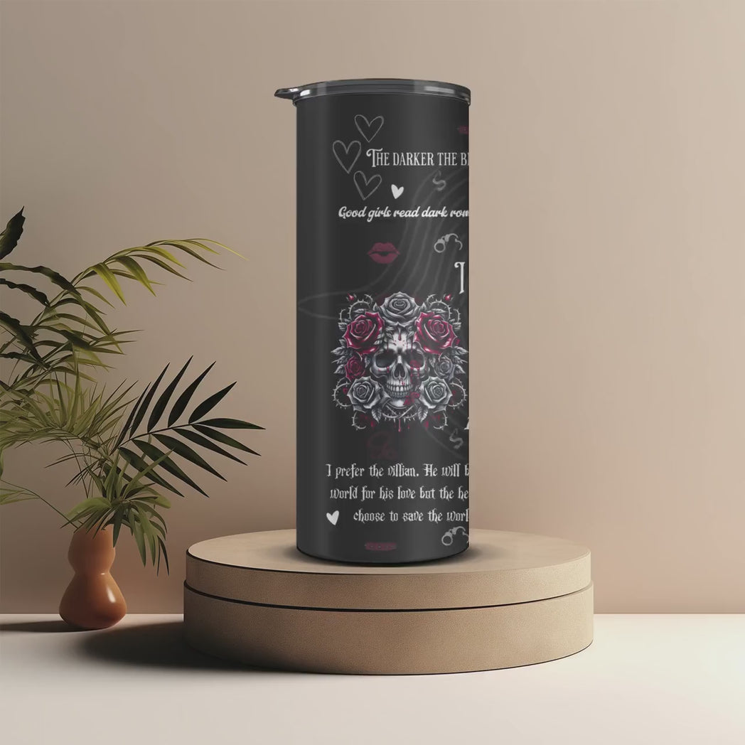 Dark Romance Reader 20oz Skinny Tumbler Books with Warning Travel Mug